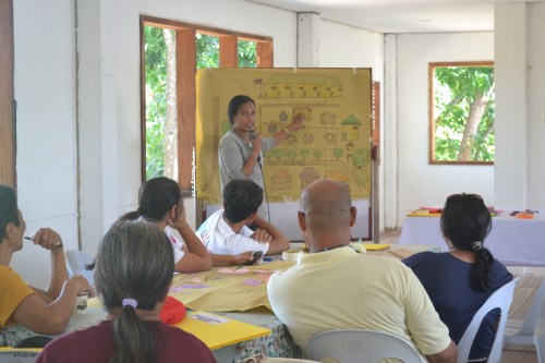 A participant explains the asset and opportunities map during the enterprise development session.